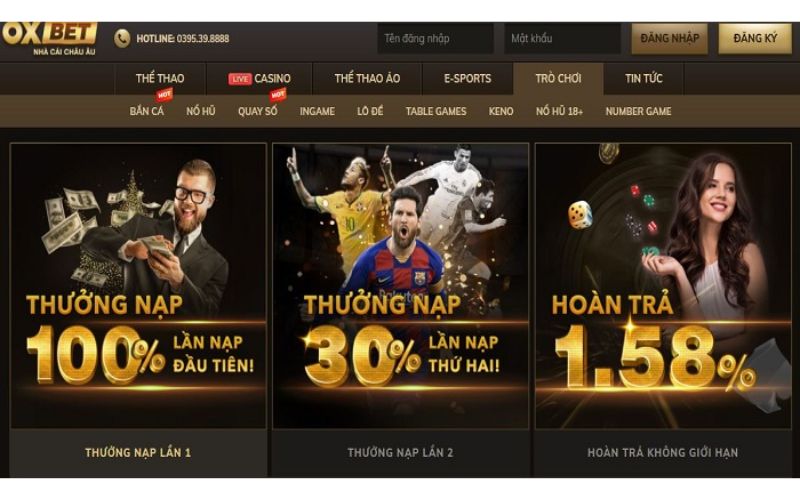 Khuyến mãi Oxbet tặng 100% thưởng nạp lần đầu